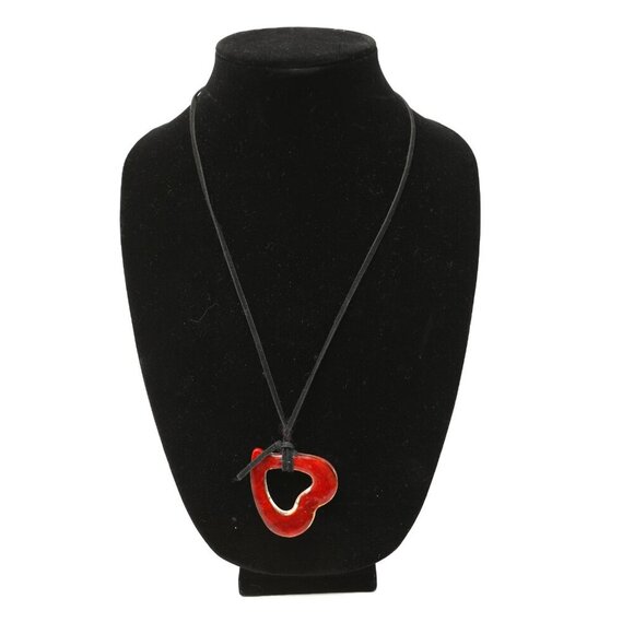 Glass Heart Pendant Fabric Cord Band Metallic Silver Red Y2K Boho - Picture 3 of 6